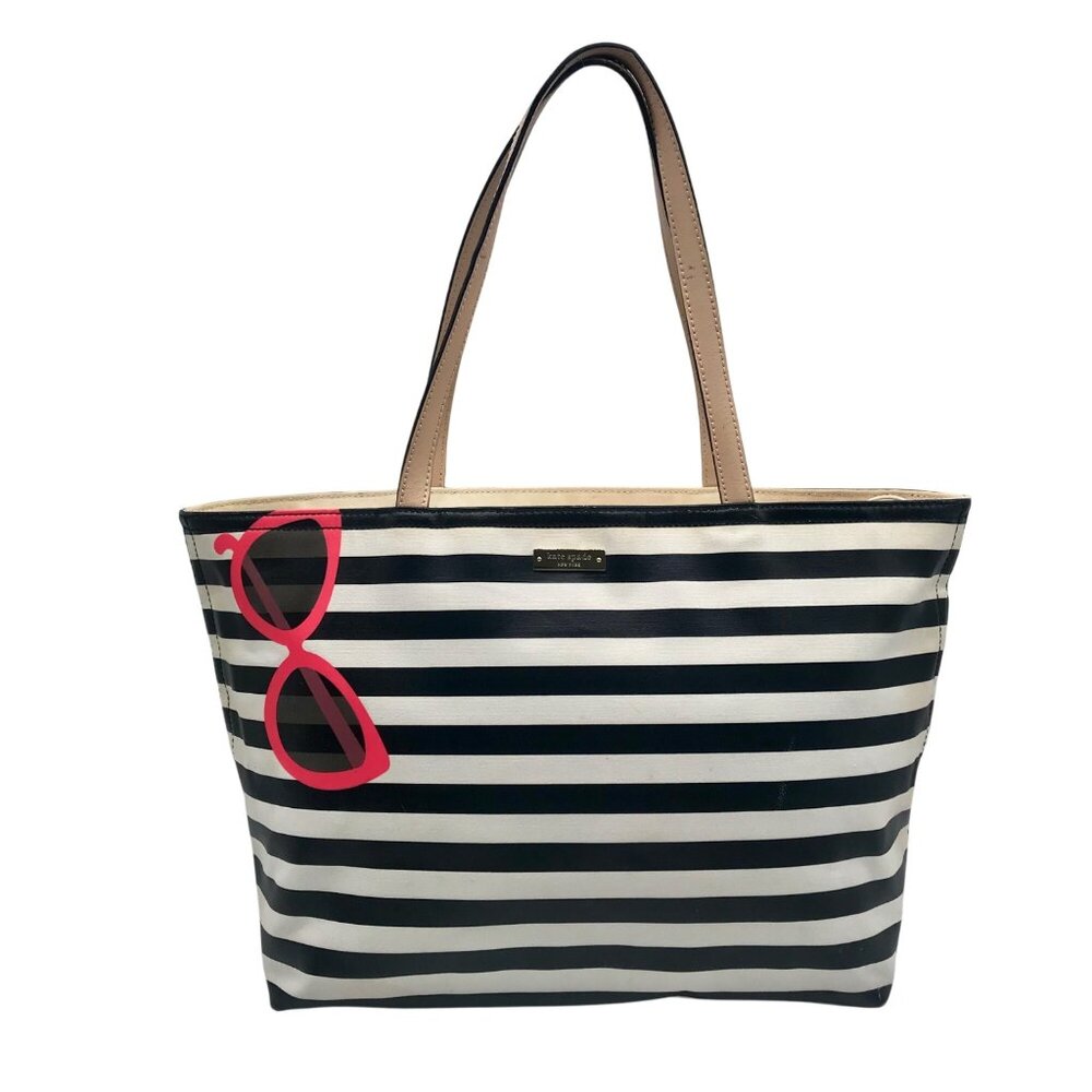 Kate Spade Black And White Leather Splash Out Striped Francis Tote